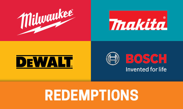 2024 Milwaukee redemptions, Dewalt redemptions, Makita redemptions, Bosch redemptions